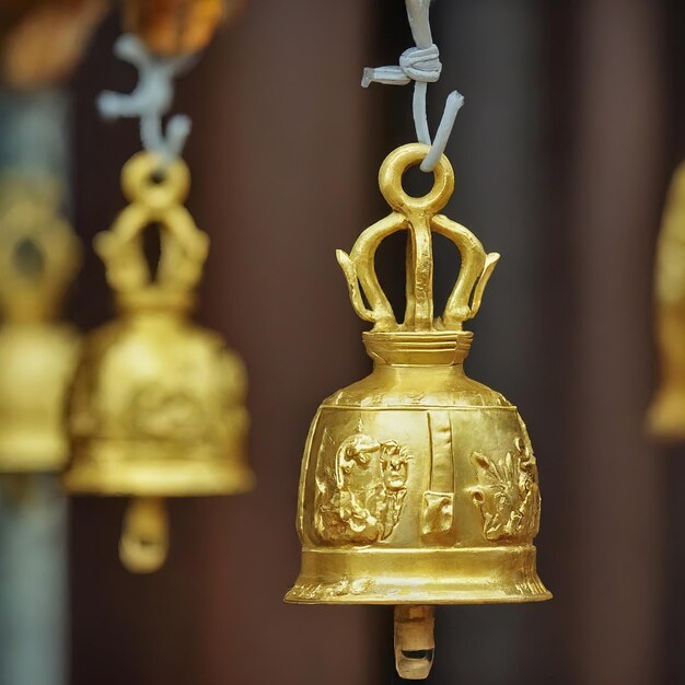 gold bell on a wooden table