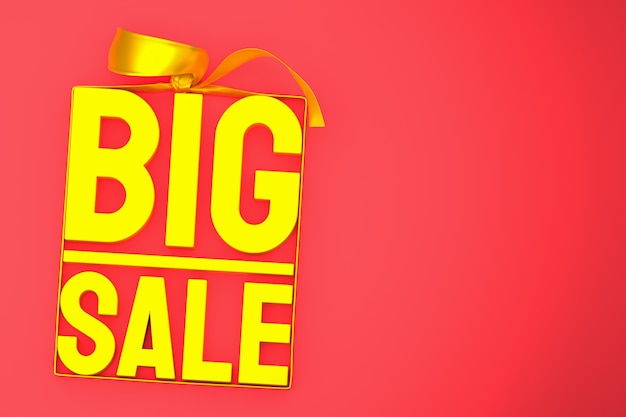 Фото Золотая большая распродажа 3d дизайн-рендеринг для продвижения продажи с бантом и лентой на красном изолированном фоне