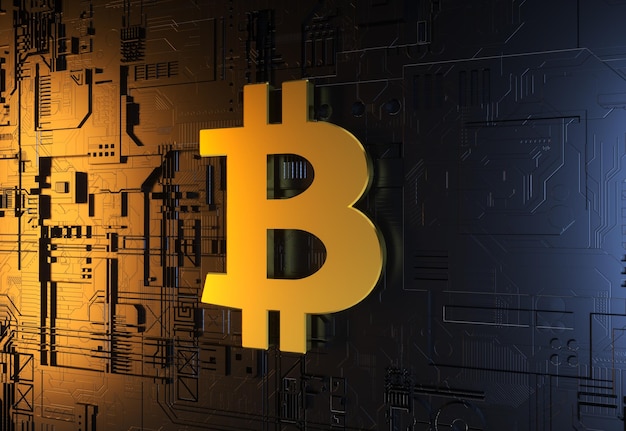 抽象的な背景にゴールドビットコインコインのロゴ