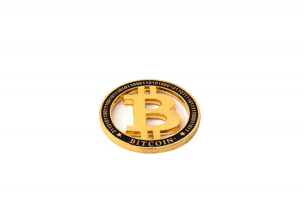 Gold bitcoin physical isolated on white background