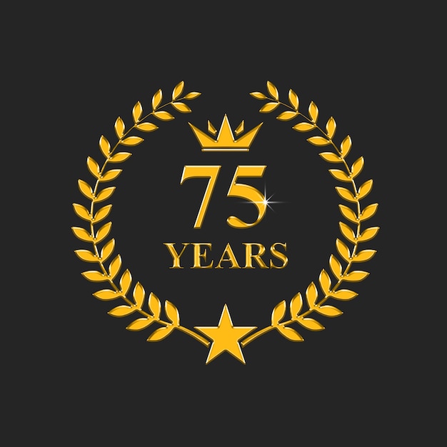 A gold and black anniversary logo with a crown and the number 75 years