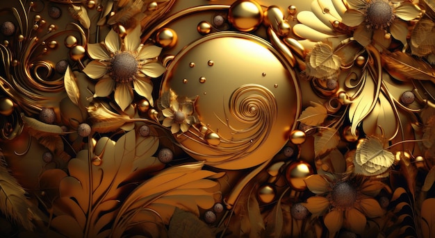 A gold and black background with a floral pattern