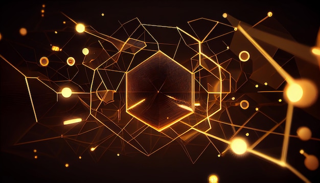 A gold and black background with a hexagon in the middle