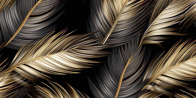 브라이스 3D 스타일의 잎 패턴을 가진 금색과 검은색 배경