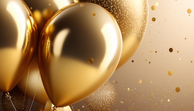 Gold and black balloons with a gold background