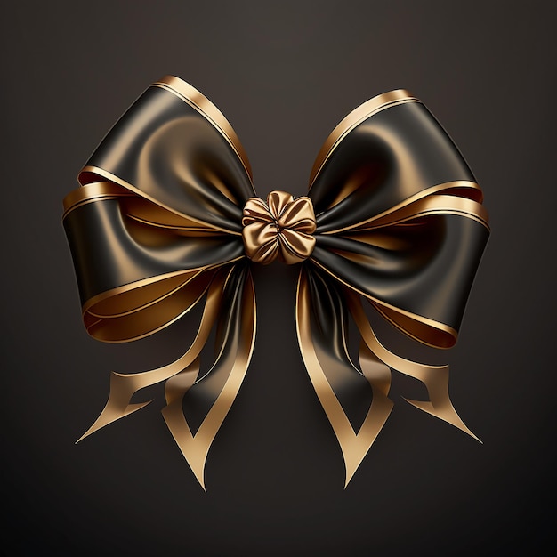 A gold and black bow is on a black background.