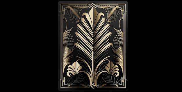 A gold and black card with a leaf design on the bottom.