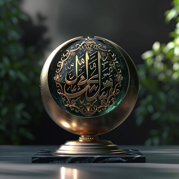 a gold and black circle with arabic calligraphy on it