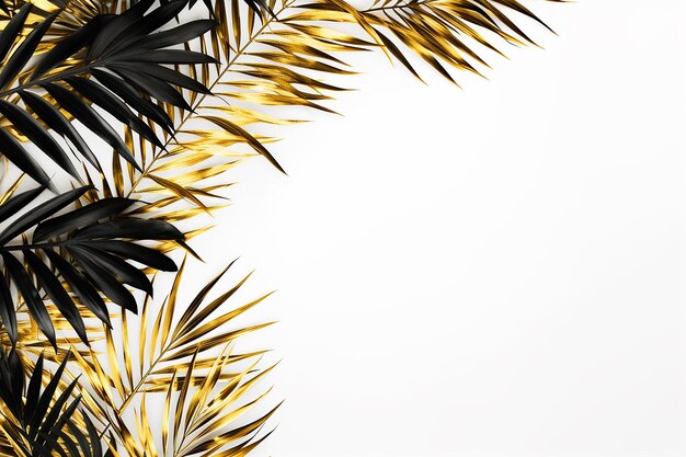 Gold and Black Flat Lay with Tropical Palm Leaf Branches