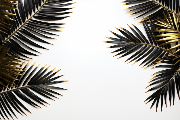 Gold and Black Flat Lay with Tropical Palm Leaf Branches