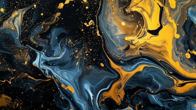 Gold and black marble background with swirls of gold and blue for design decoration