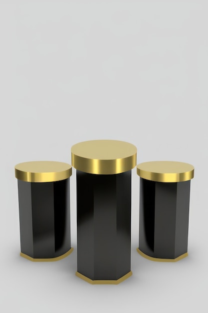 Gold and black podium on white background pedestal for product display 3d rendered