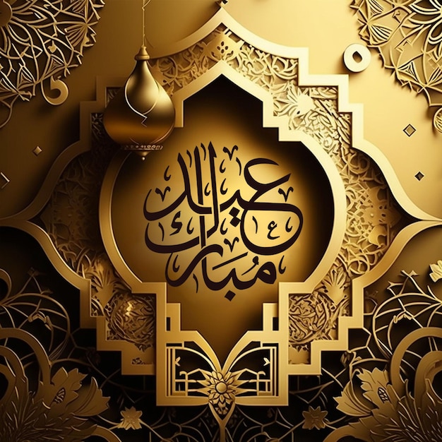 A gold and black poster with arabic calligraphy that says ramadan.