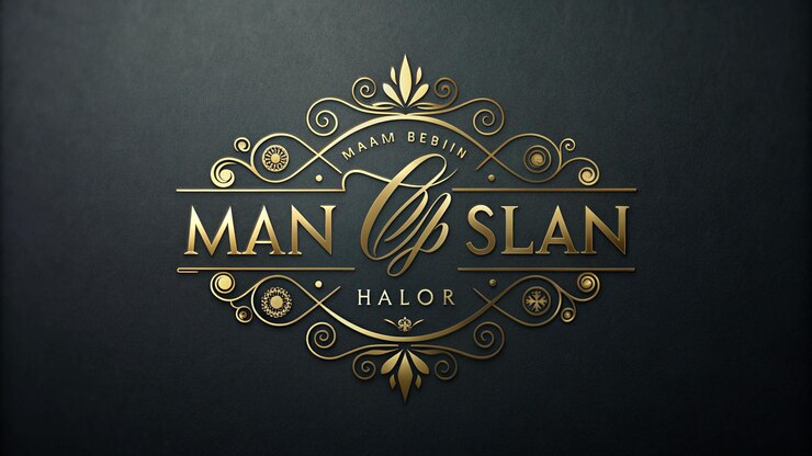 Photo a gold and black sign that says man island