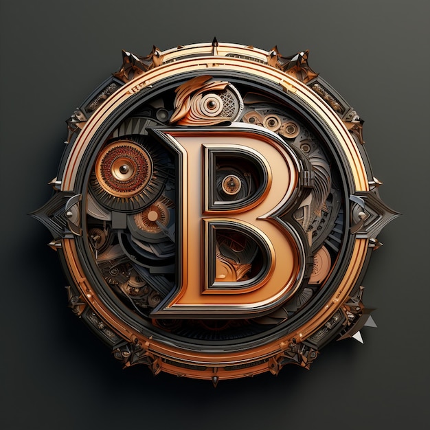 a gold and black sign with the letter b on it