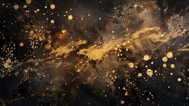 Photo gold and black splatter background in interstellar style to serve as a unique and eyecatching backdrop for various design projects such as website