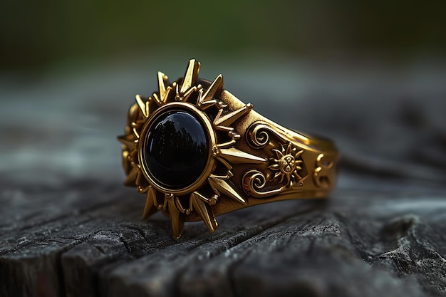 gold and black stone fantasy ring