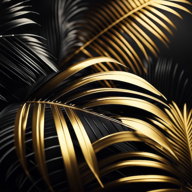 Gold and black tropical minimal palm leaves Luxury Creative background Minimal summer abstract