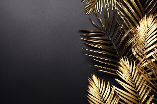 Gold and Black Tropical Palm Leaf Branches Flat Lay