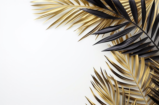 Gold and Black Tropical Palm Leaf Flat Lay