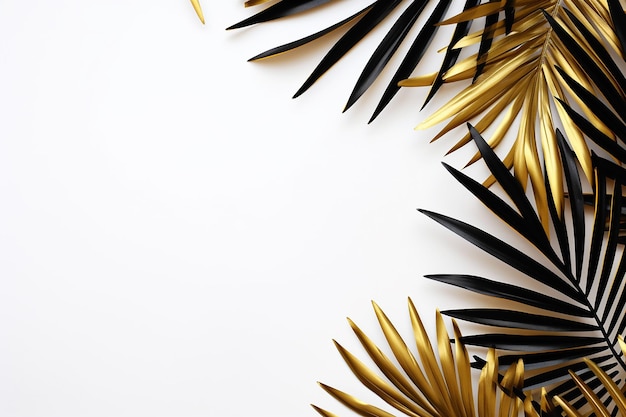 Gold and Black Tropical Palm Leaf Flat Lay