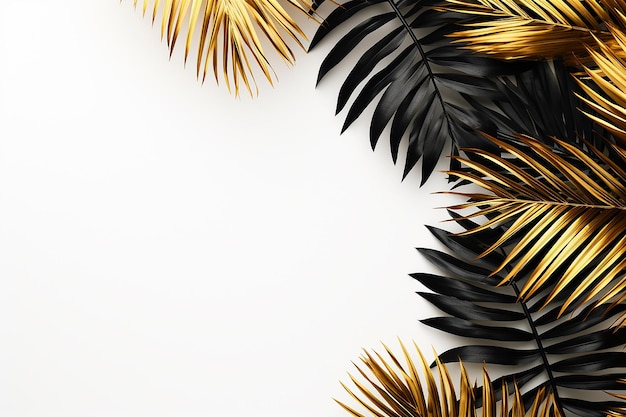 Gold and Black Tropical Palm Leaf Flat Lay