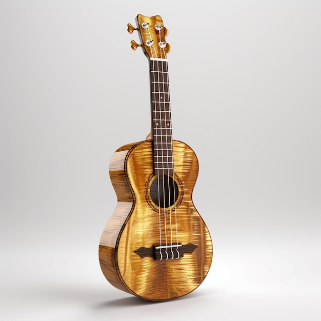 A gold and black ukulele with the word " the word " on it.
