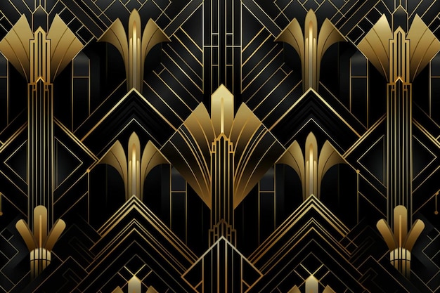 a gold and black wall with a gold pattern and the word " on it.