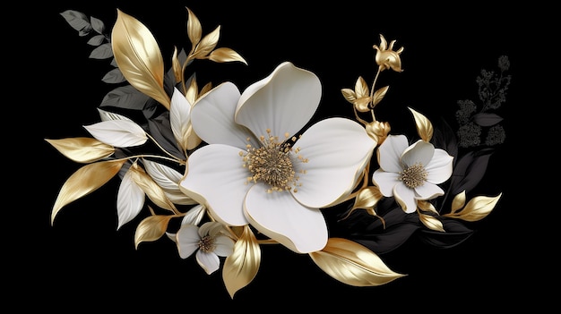 Photo gold black and white in the famous combination of flower generative ai