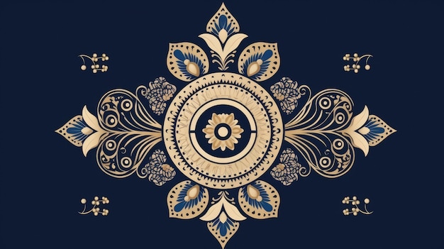 원과 파란색 배경이 있는 금색과 파란색 디자인.