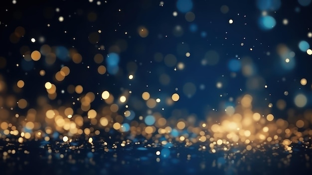 Gold and blue glitter with bokeh light background