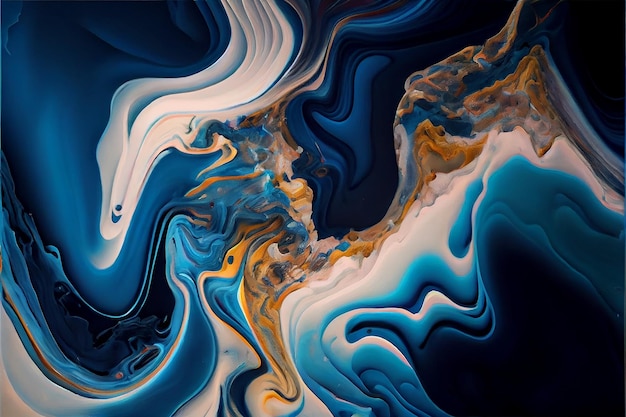 Gold and blue marbling abstract background Generative ai