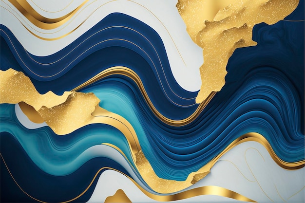 Gold and blue marbling abstract geometric shapes background