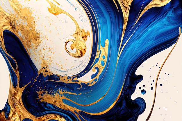 Gold and blue marbling abstract watercolor background Interesting concept idea cubism high resolution art generative artificial intelligence