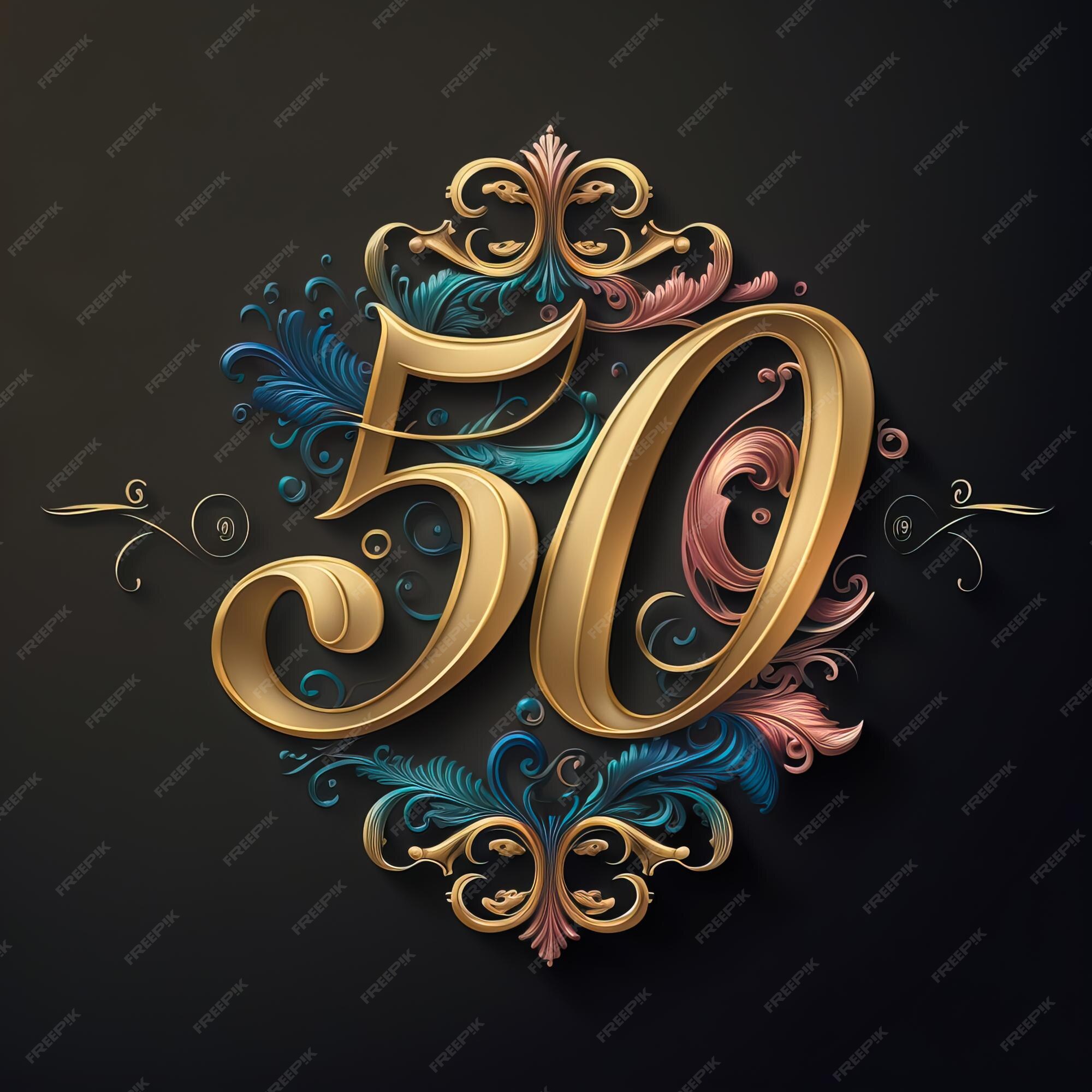 Premium Photo | A gold and blue number 50 with a black background.