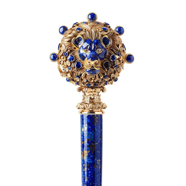 Photo a gold and blue pole with a blue and white marbled top