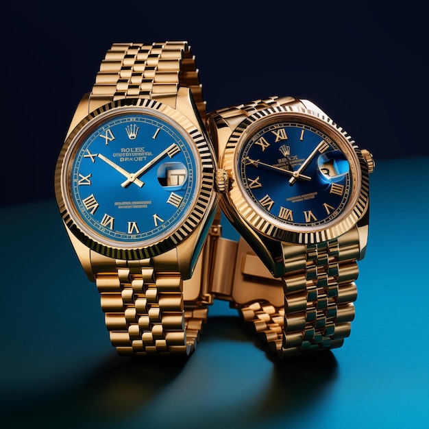 gold and blue rolex wristwatch ai generated