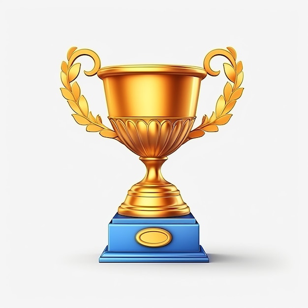 Gold and blue trophy icon 3d rendering on white isolated background