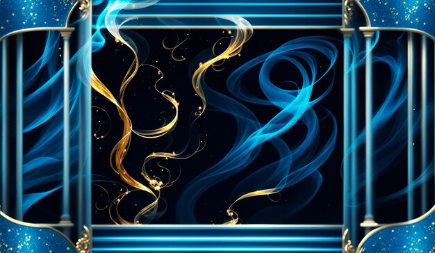 Gold blue wavy abstract background banner