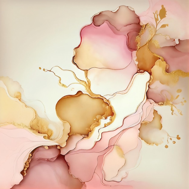 Gold and blush liquid ink artful splash textures for a captivating background