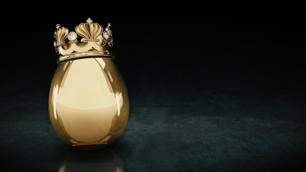 A gold bottle with a crown on it