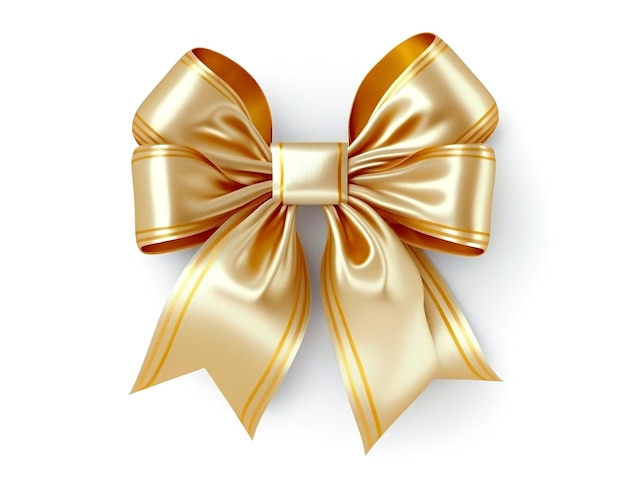 Gold Bow silk ribbon isolated on white Generative AI