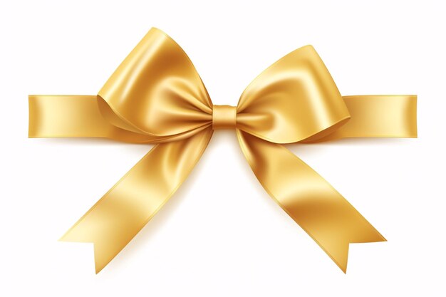 Gold bow with ribbon isolated cutout on white background Decorative golden Christmas valentine day birthday present concept