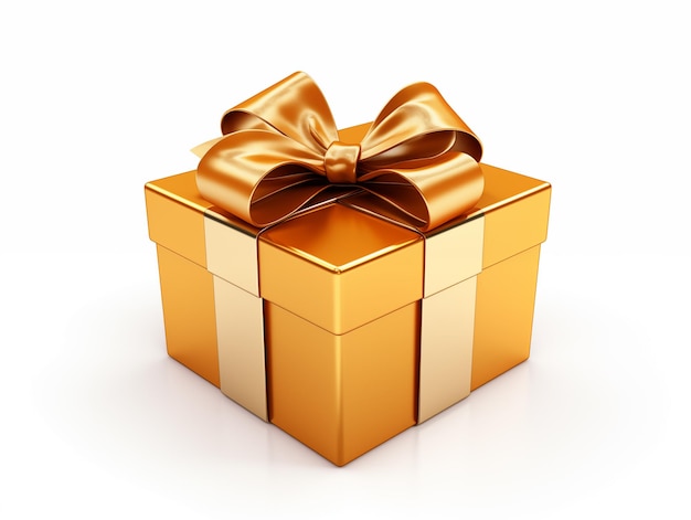a gold box with a bow