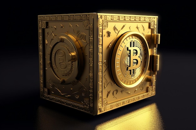 A gold box with a lock on it that says " b " on it.