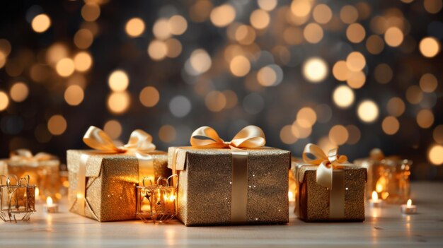 gold boxes in a christmas tree background