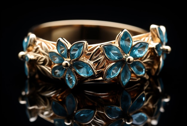 a gold bracelet with blue stones