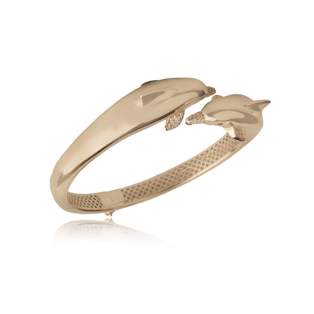 A gold bracelet with a fox on the tail.