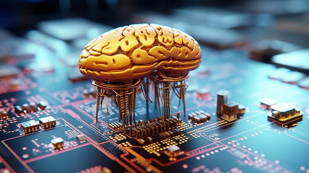 A gold brain on a circuit boardgenerative ai