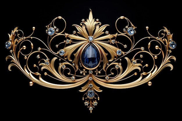 a gold brooch with a diamond on it